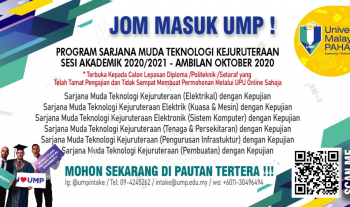 JOM MASUK UMP ! : PROGRAM SARJANA MUDA TEKNOLOGI KEJURUTERAAN SESI AKADEMIK 2020/2021 - AMBILAN OKTOBER 2020